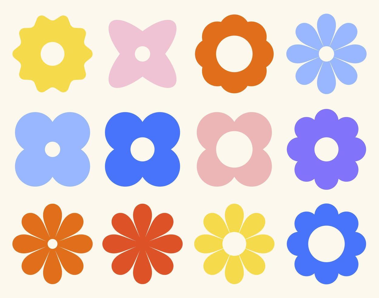 Set of flower shapes and silhouettes, plants in retro style vector