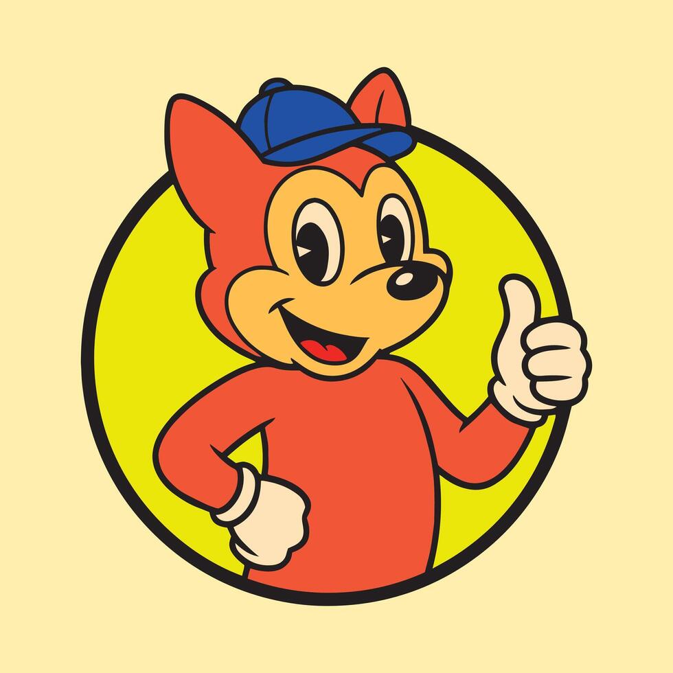 a cartoon dog wearing a baseball cap and giving a thumbs up vector
