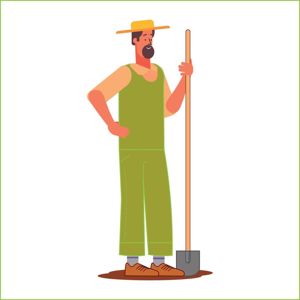 cartoon farmer with a shovel, isolated vector