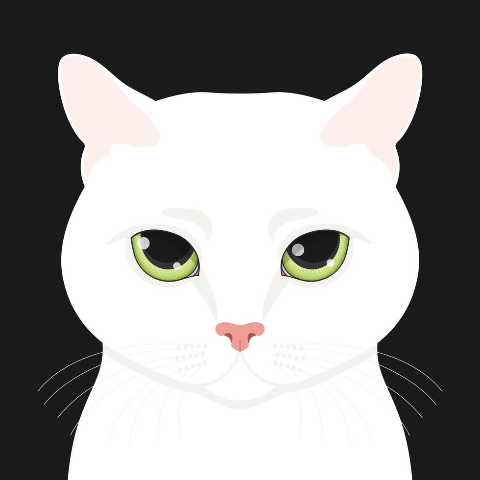 Peeking white cat with big green eyes. Realistic style vector