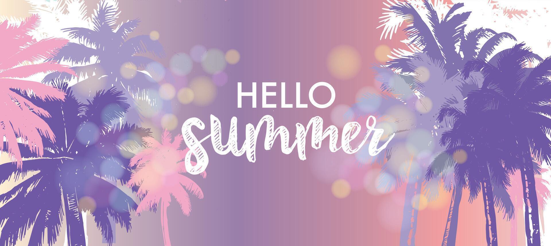 Hello Summer, Palm hand drawn illustrations vector