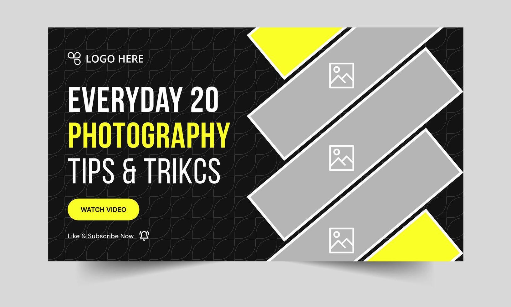 Creative photography tips and tricks thumbnail banner design, daily photography techniques cover banner design, fully customizable eps 10 file format vector
