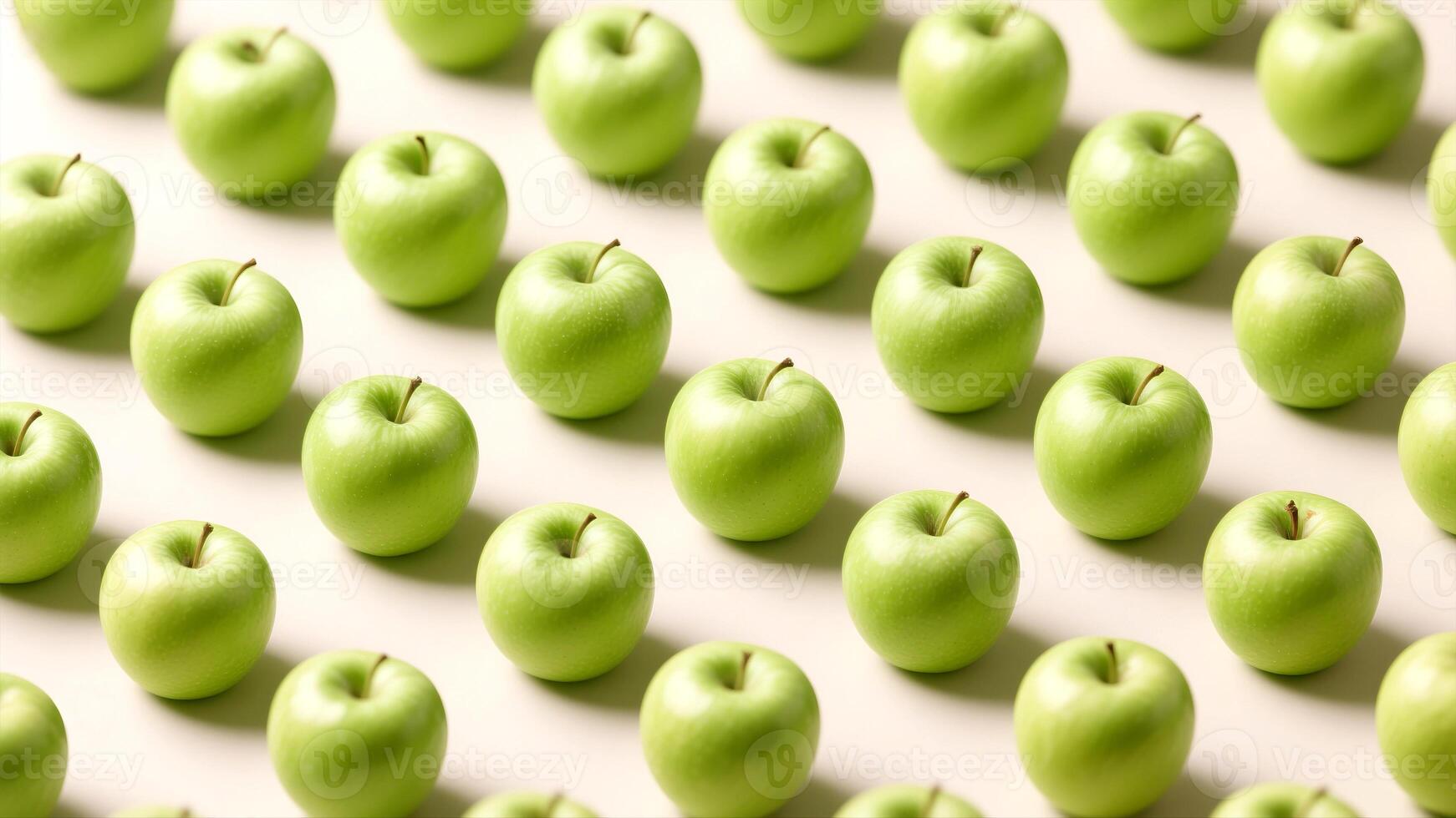 Bright green apples arranged in a clean and beautiful pattern on a soft background for a fresh modern feel photo