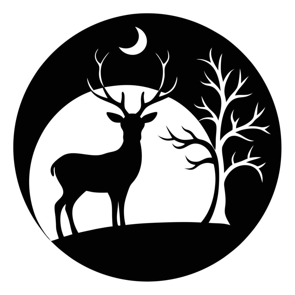 Deer silhouette in the moonlight vector