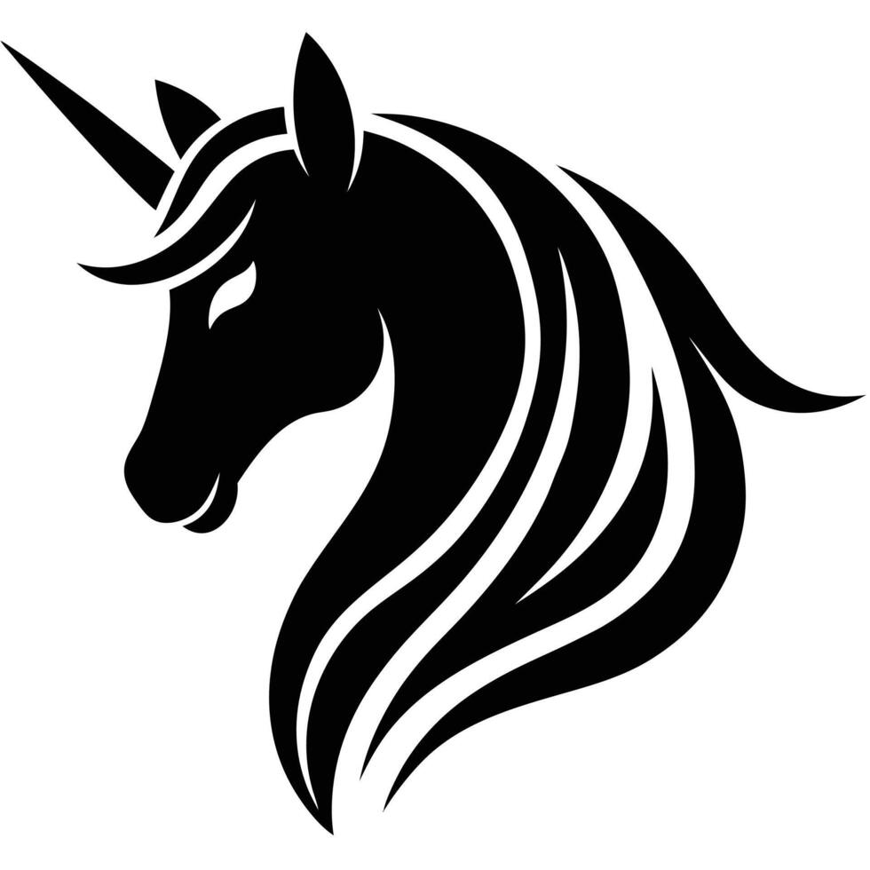 A black and white unicorn head with long hair vector