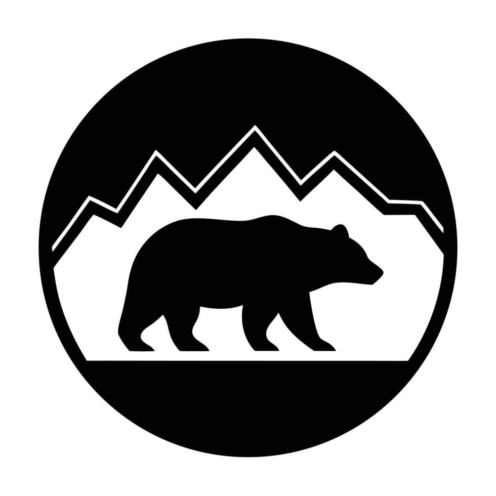 A black and white bear logo with mountains in the background vector