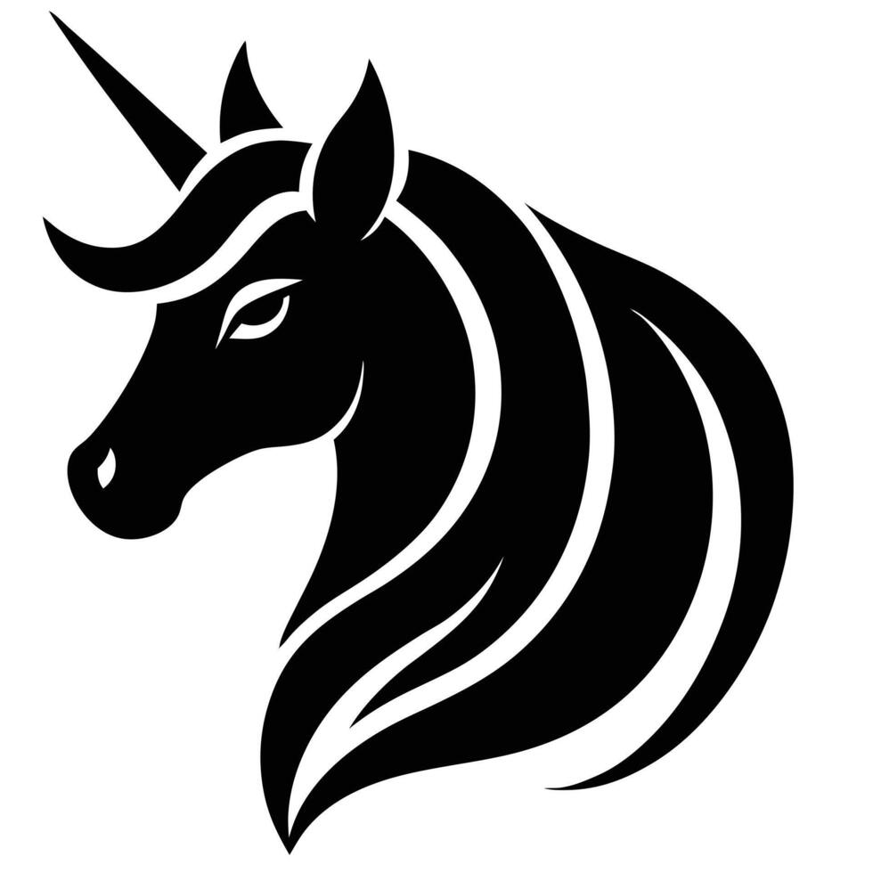A black and white unicorn head on a white background vector