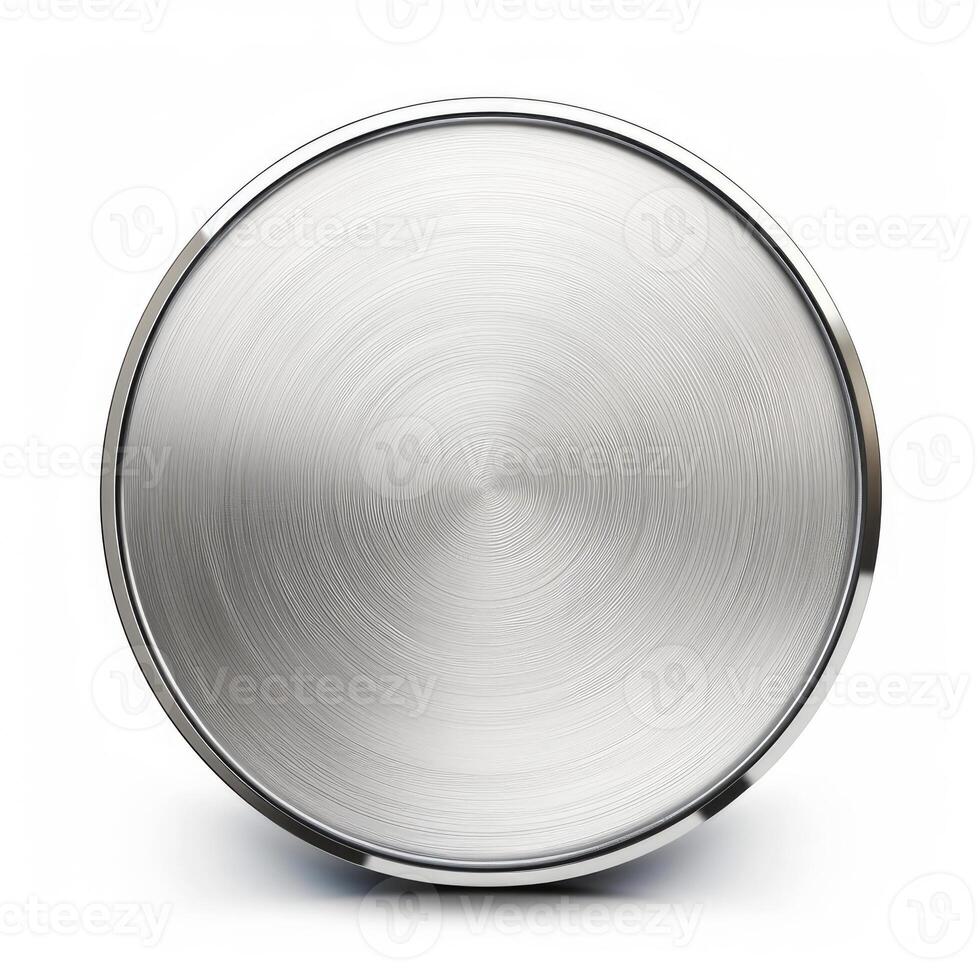 Brushed metal disk shining on white background photo