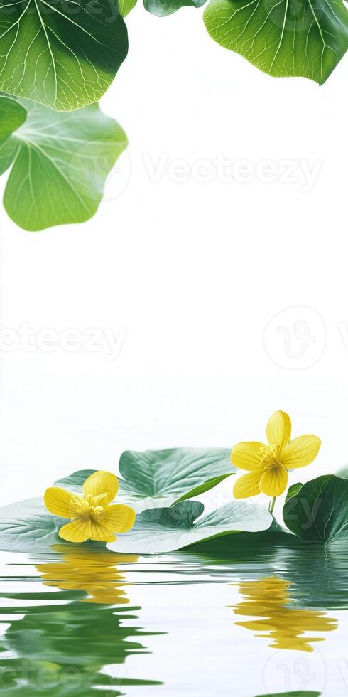 Lotus flower and leaves in water photo