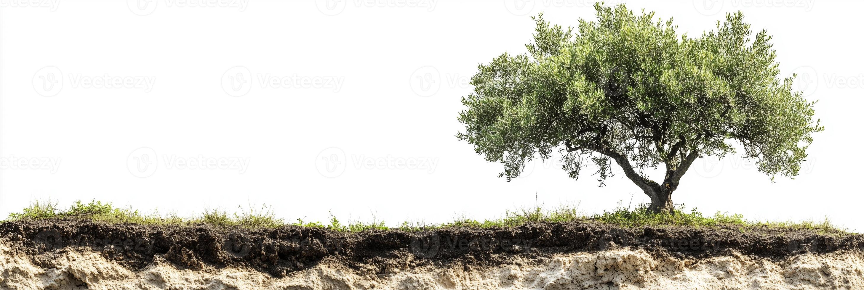 Olea europaea with copy space, photorealistic Olea europaea plant, isolated on white photo