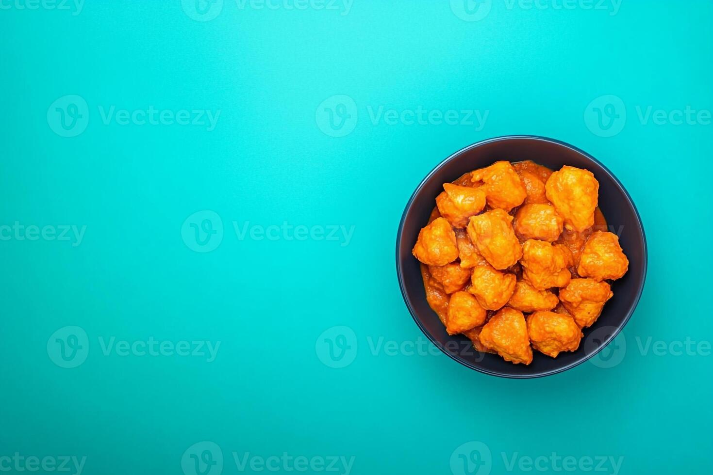 Top View Of Chicken Tikka Masala On Vibrant Background With Copy Space, Food Photography photo