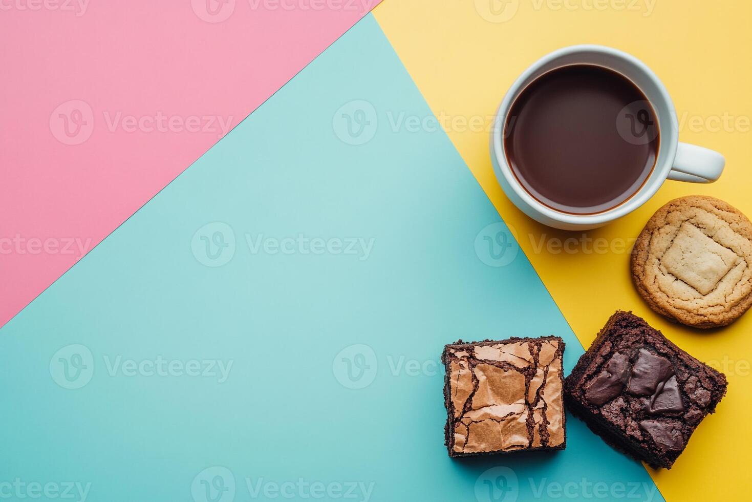 Top View Of Dessert Pack Cookies And Brownies On Vibrant Background With Copy Space, Food Photography photo