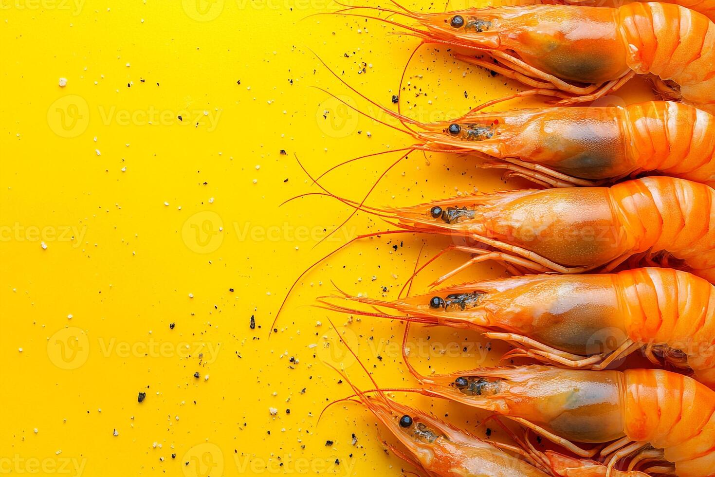 Top View Of Large Shrimp Scampi On Vibrant Background With Copy Space, Food Setting photo