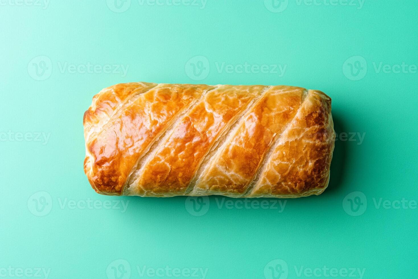 Top View Of Mini Sausage Roll On Vibrant Background With Copy Space, Food Setting photo