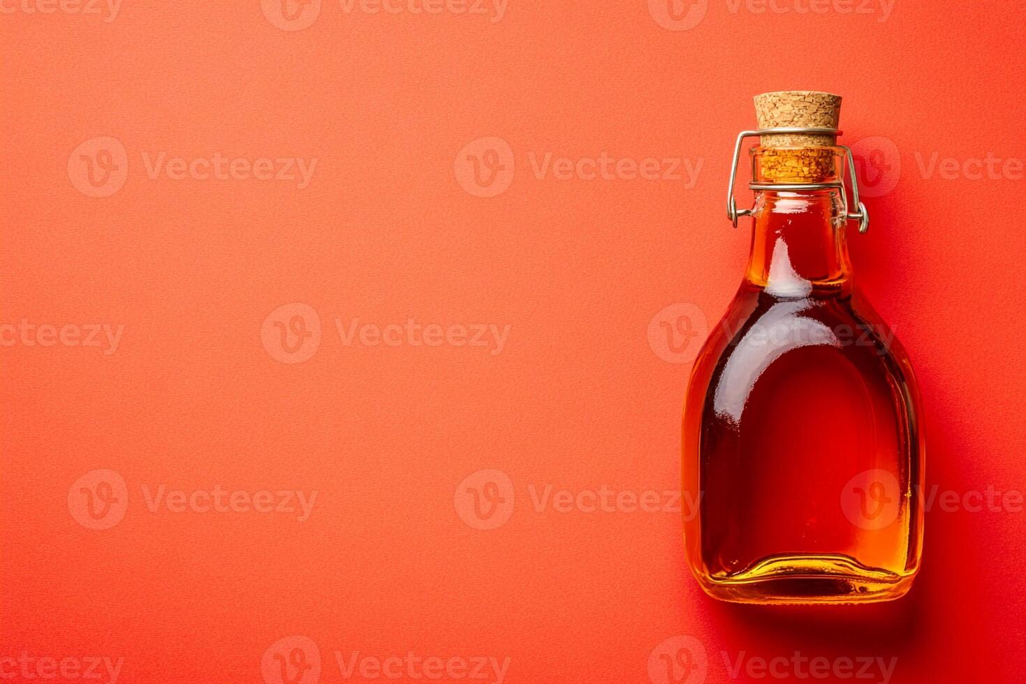 Top View Of Red Wine Vinegar On Vibrant Background With Copy Space, Food Setting photo