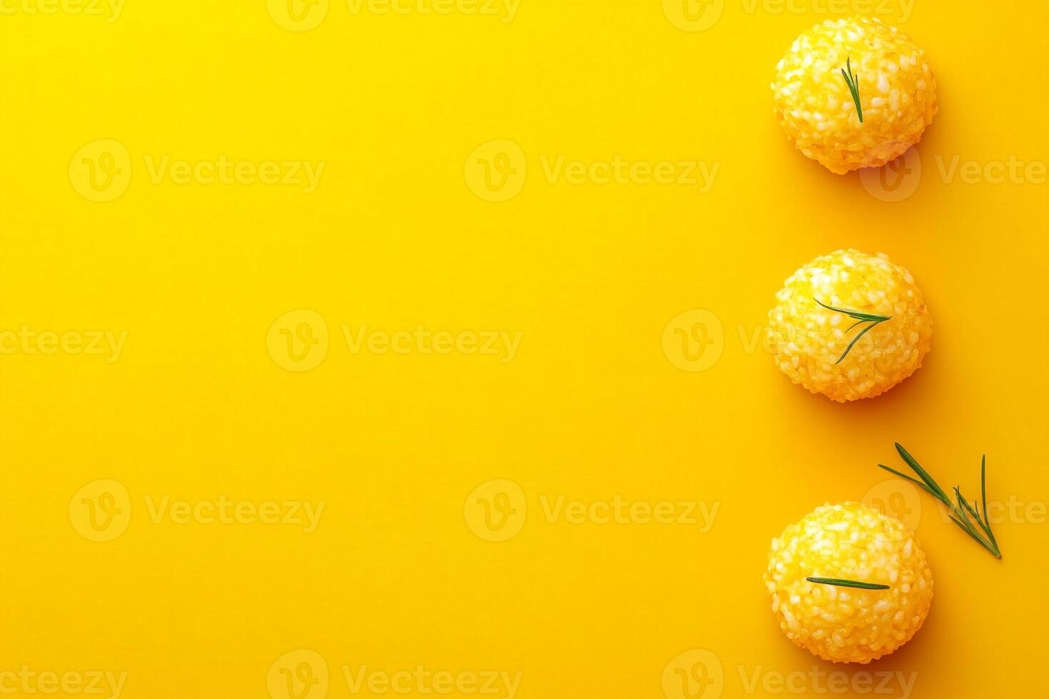 Top View Of Saffron Infused Arancini On Vibrant Background With Copy Space, Food Photography photo