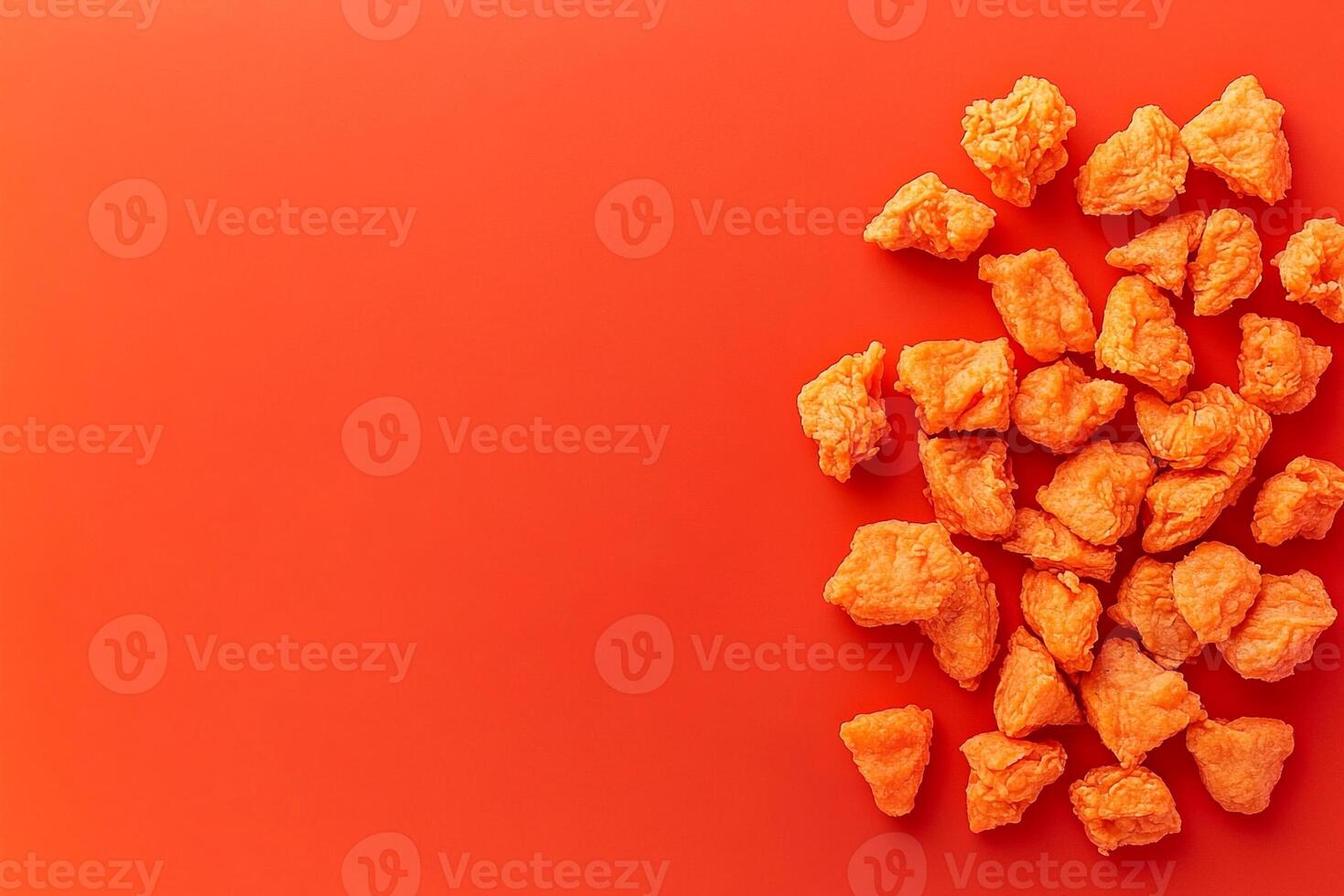 Top View Of Spicy Fried Chicken Pieces On Vibrant Background With Copy Space, Food Setting photo