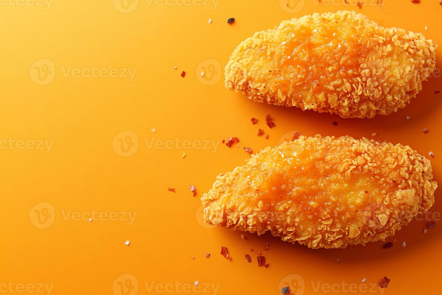 Top View Of Three-Piece Chicken Tenders With Honey Mustard On Vibrant Background With Copy Space, Food Photography photo