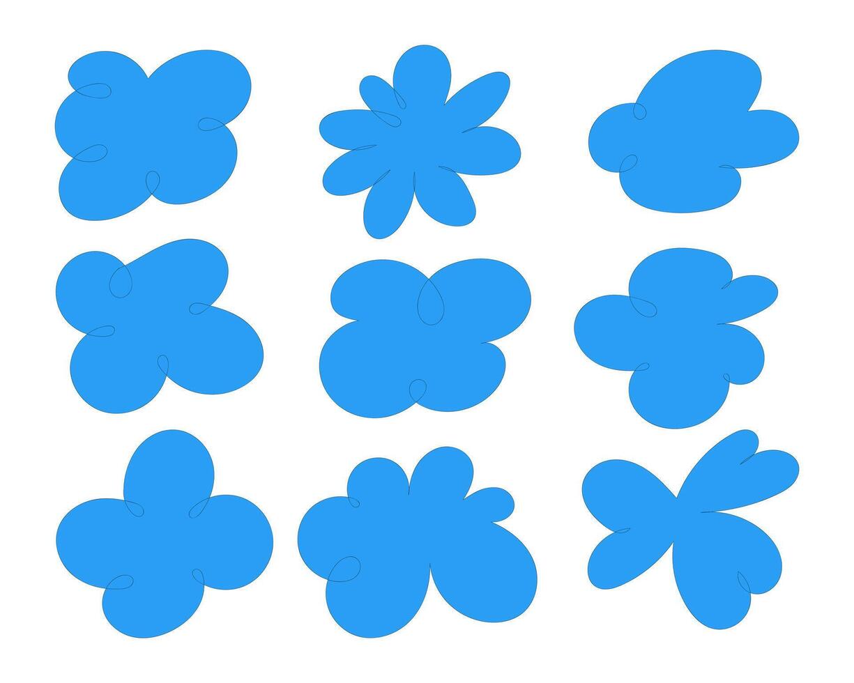 Abstract Blob Floral Shape Collection. A collection of 9 abstract floral elements in smooth blob style with playful petal shapes rounded silhouettes. Perfect for aesthetic compositions vector