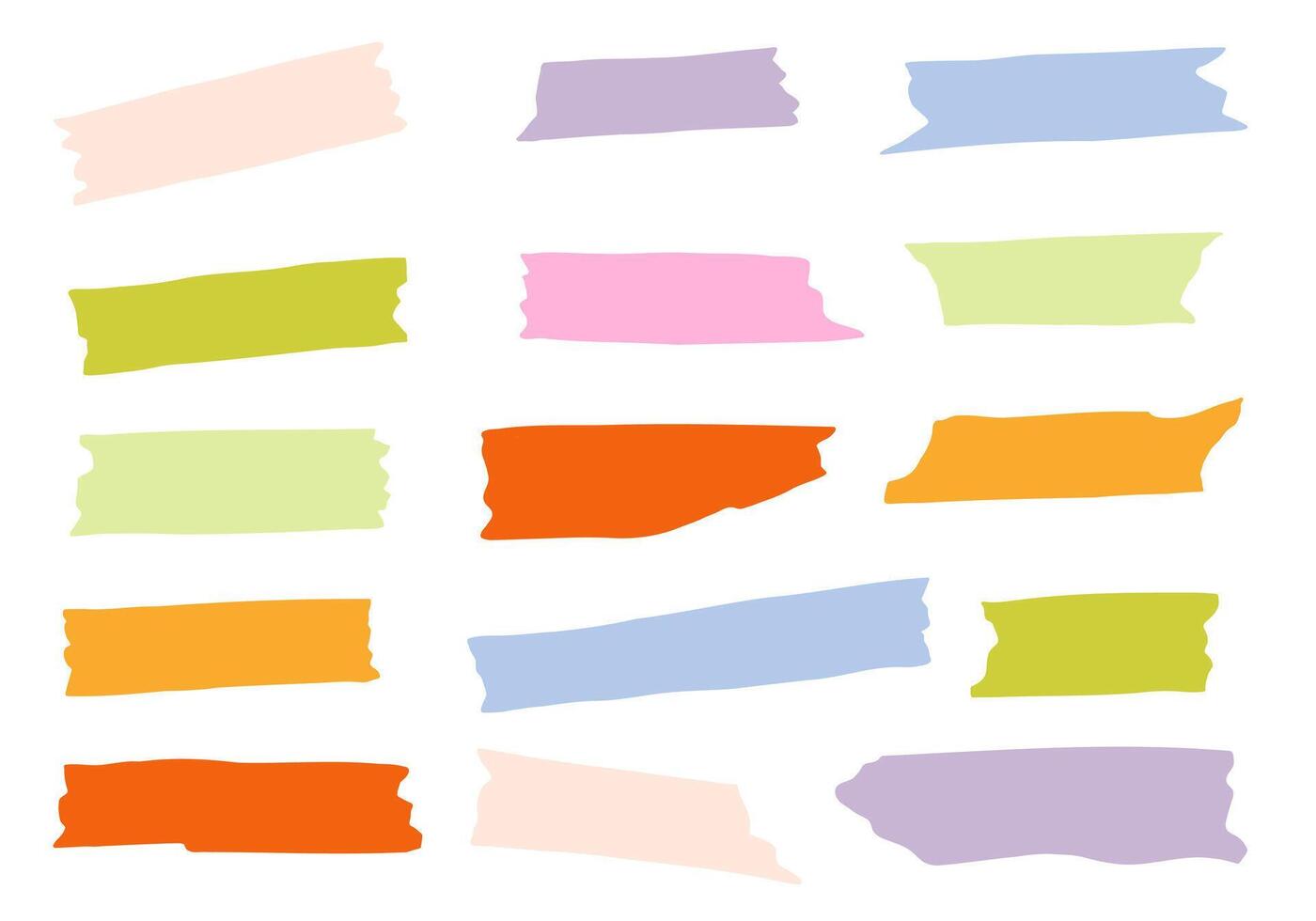 Colorful Torn Tape Strip Collection. A fun and vibrant set of 15 colorful torn tape strips in soft pastel and bold tone. Perfect for journaling digital planners and scrapbook layouts vector