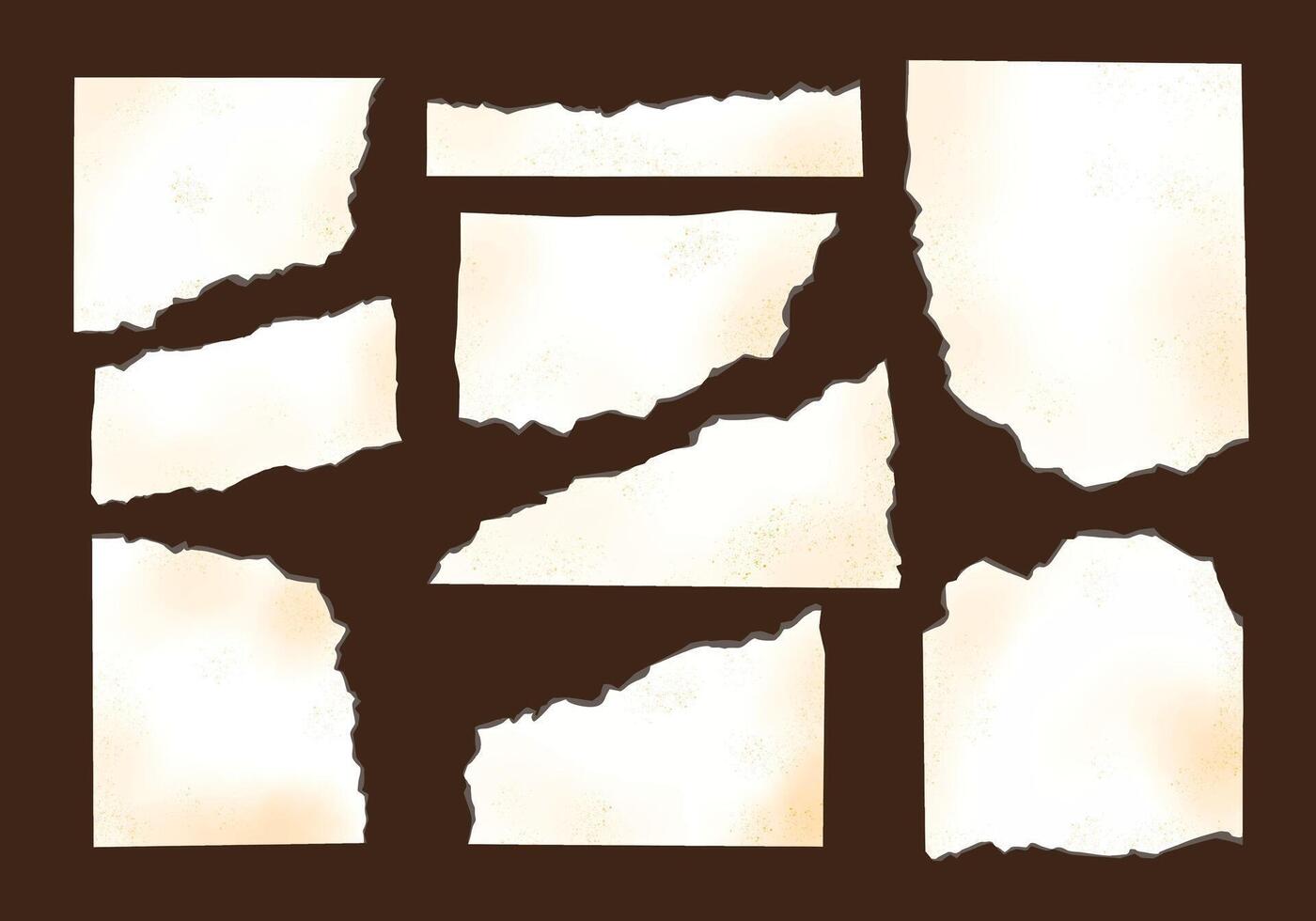 Torn White Paper Texture Element. A collection of 9 white paper elements with rough torn edges dusty beige tones and subtle texture effects designed for journaling vintage and digital scrapbooking vector