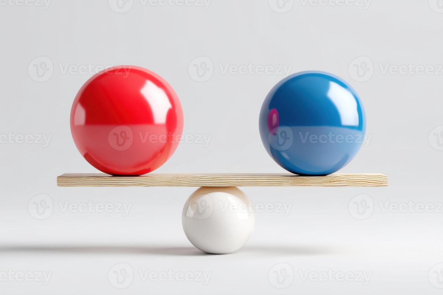 Colorful spheres balanced on a wooden plank represent the concept of voting and decision-making in a visually engaging manner showcasing equality and choice concept photo