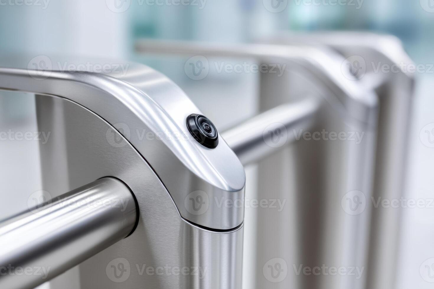 Modern stainless steel turnstile mechanism designed for secure access control in public spaces, showcasing advanced technology and sleek design concept photo