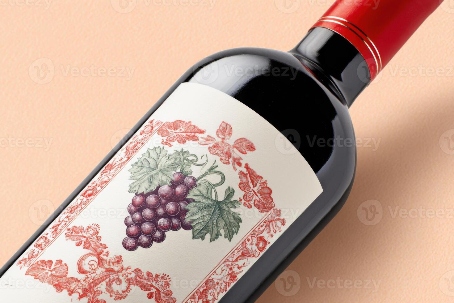 Wine bottle with vintage label featuring Georgian Saperavi grapes photo