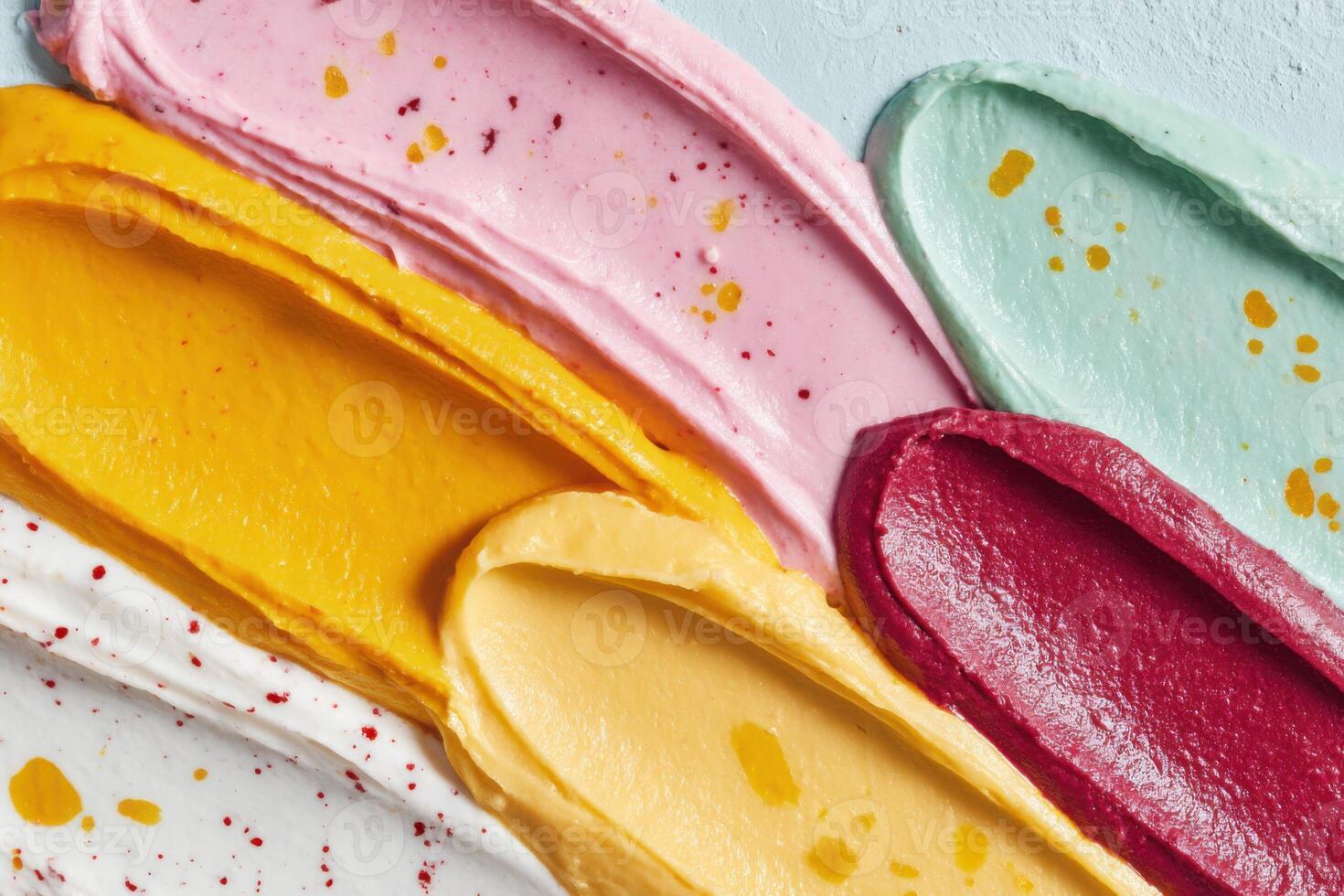 Colorful creamy strokes creating a vibrant food palette photo
