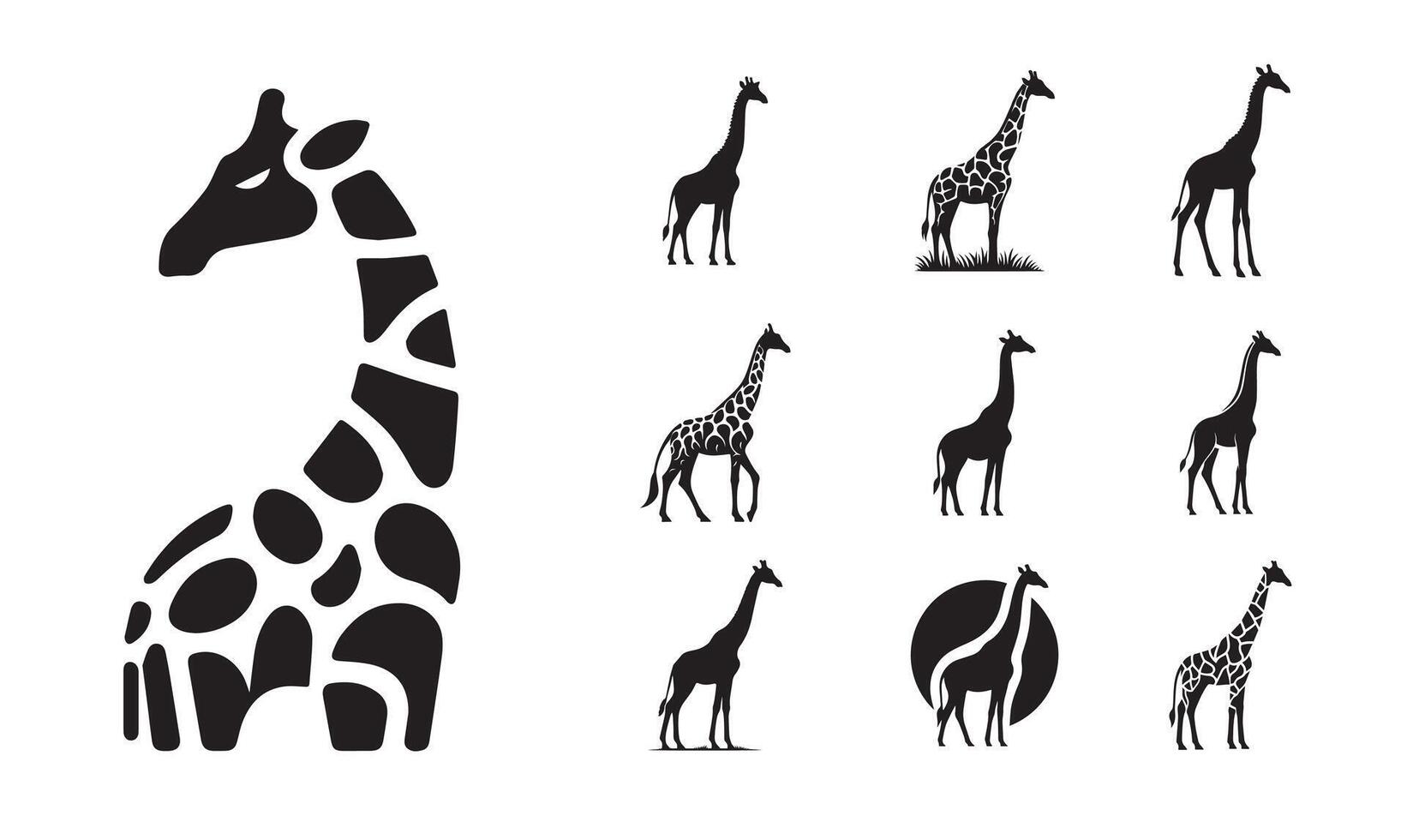 Giraffe animal black silhouette logo design bundle, clip art icon set vector