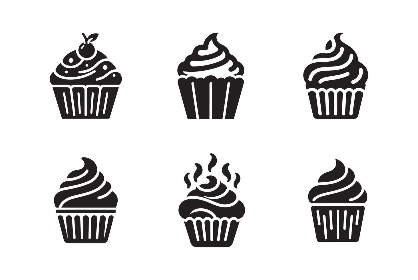 Cream cupcake ice cream silhouette bundle isolated on white background, logo icon clip art vector