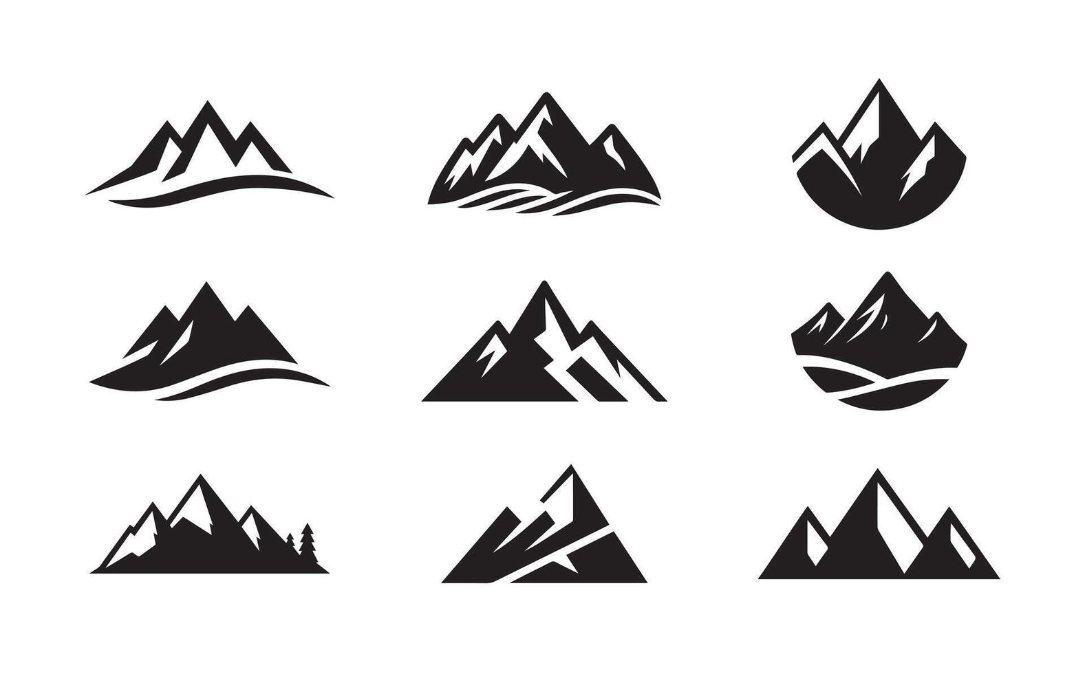mountain landscape black silhouette logo icon isolated on white background, clip art bundle vector