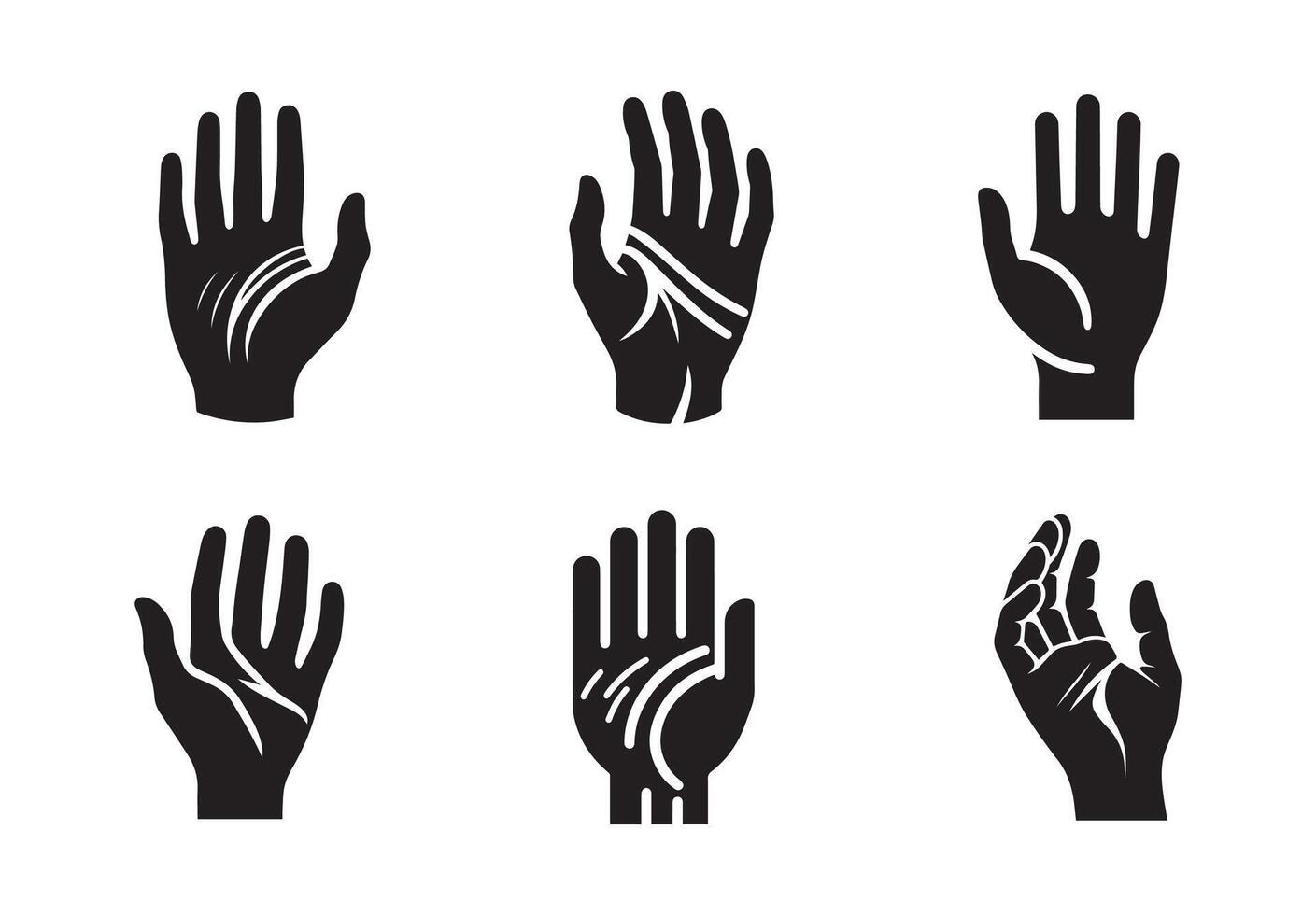 Human hand palm finger silhouette bundle isolated on white background, logo icon vector