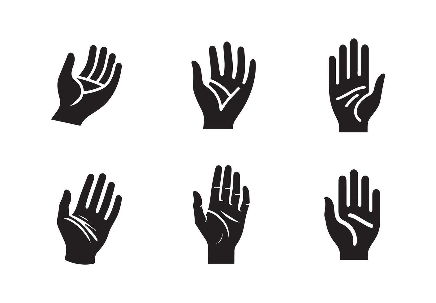 Human hand palm silhouette bundle isolated on white background, logo clip art vector