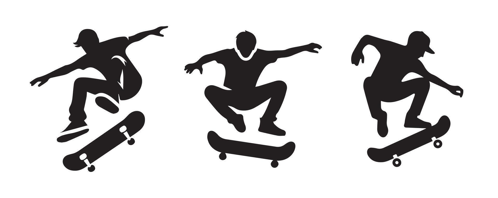 Skateboard boy jump silhouette lineart logo icon, sports isolated on white background vector