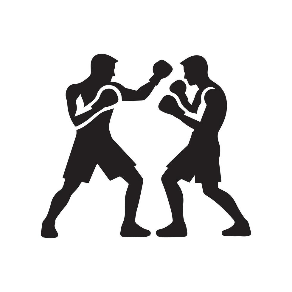 Two boxing athlete masculine man silhouette isolated on transparent white background vector