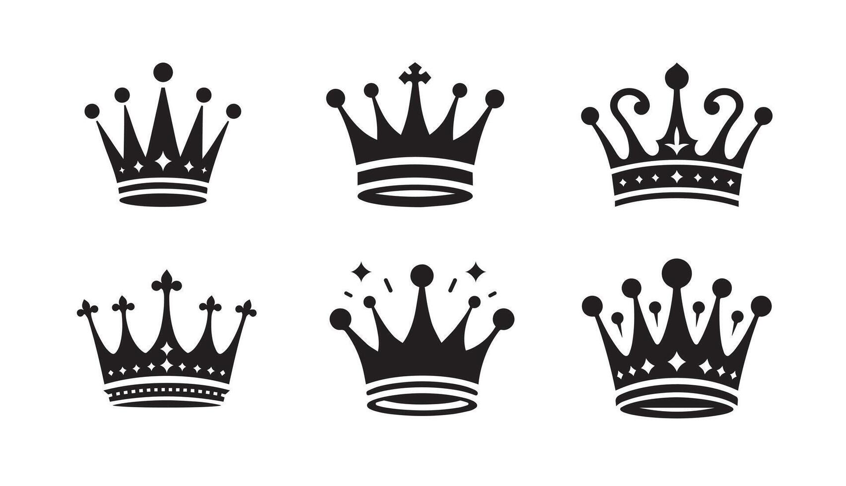 Crown black silhouette logo icon isolated on white background, clip art design bundle vector