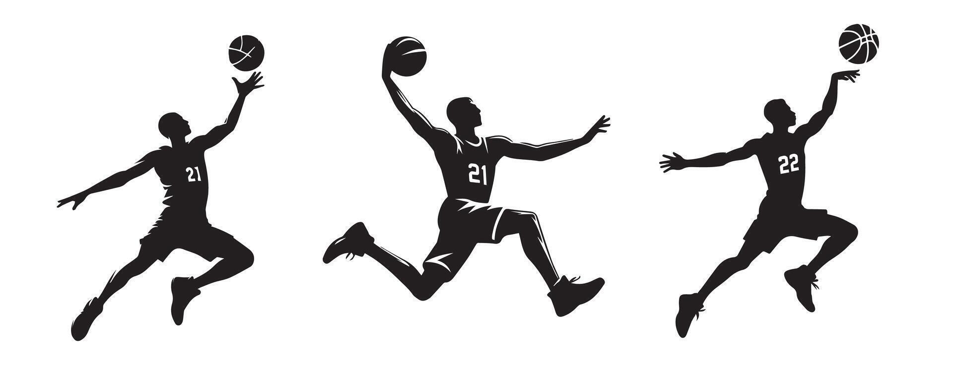 Basketball player black soild silhouette design bundle, logo icon set vector