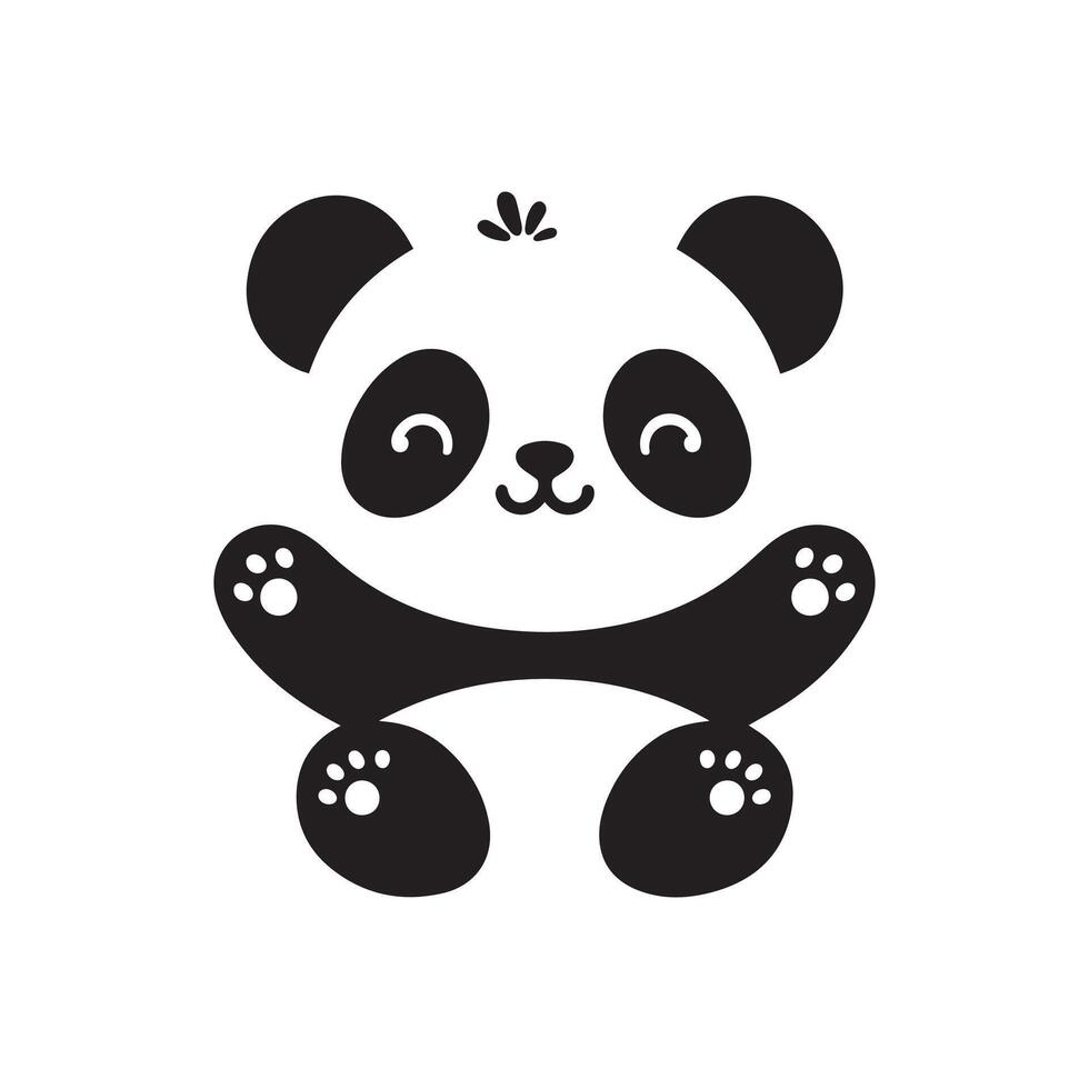 Cute funny panda silhouette logo icon isolated on white background vector