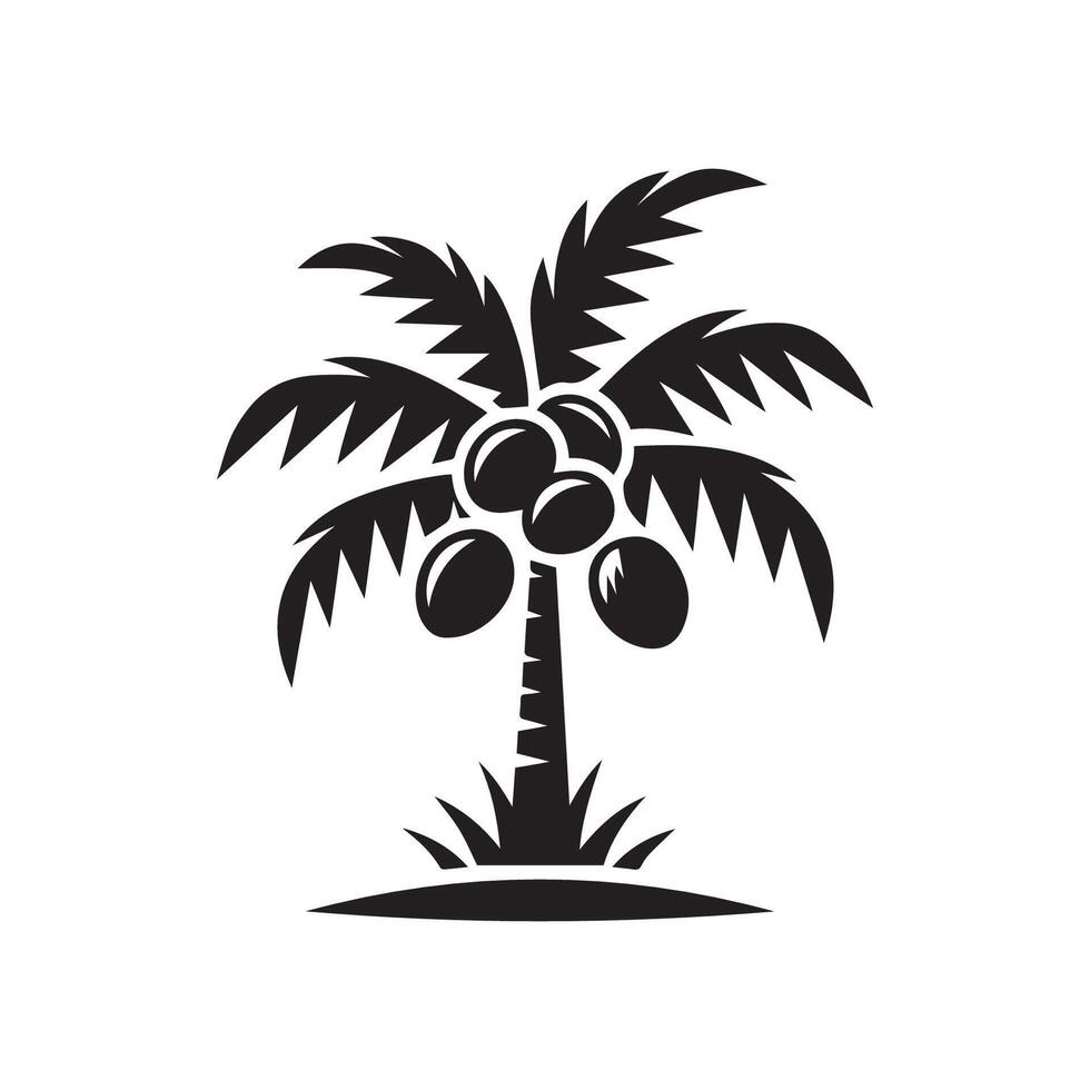 Coconut tree or palm tree black solid silhouette icon design on white background vector