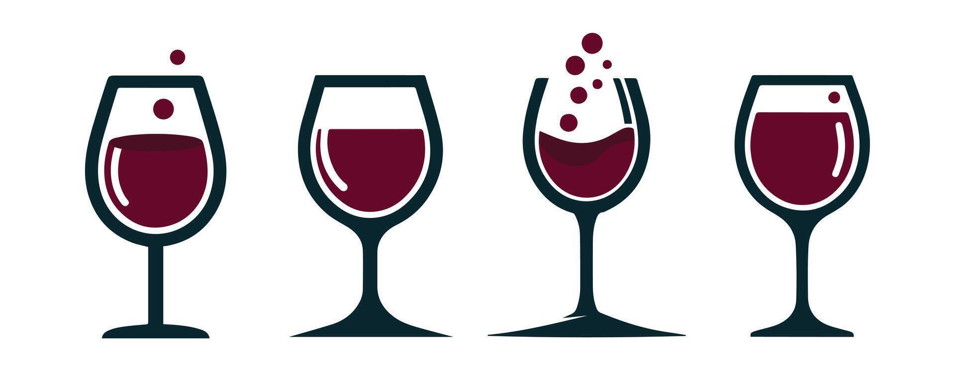 Red wine glass silhouette lineart logo icon bundle, alcohol isolated on white background vector