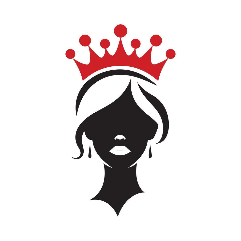 Lady queen crown silhouette logo icon isolated on white background, clip art design vector