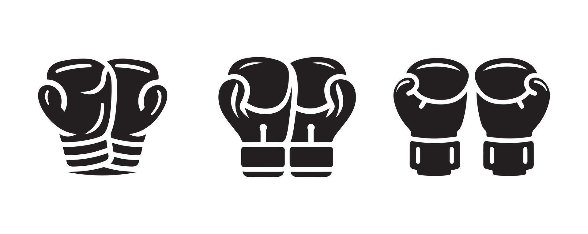 Boxing gloves black silhouette lineart logo icon, sports fighting glove pair isolated on white background vector
