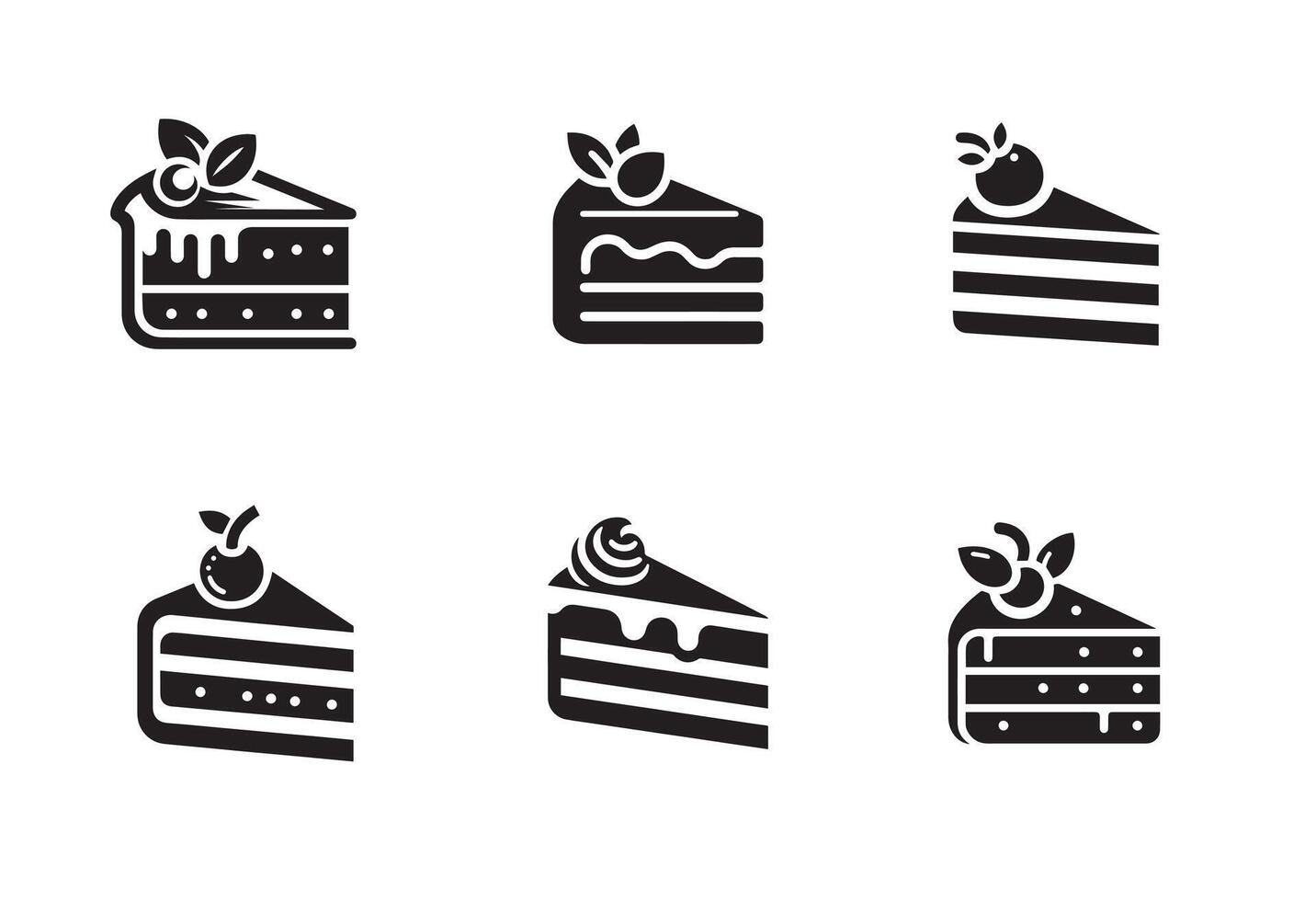 Cake slice black silhouette logo icon isolated on white background, clip art bundle set vector