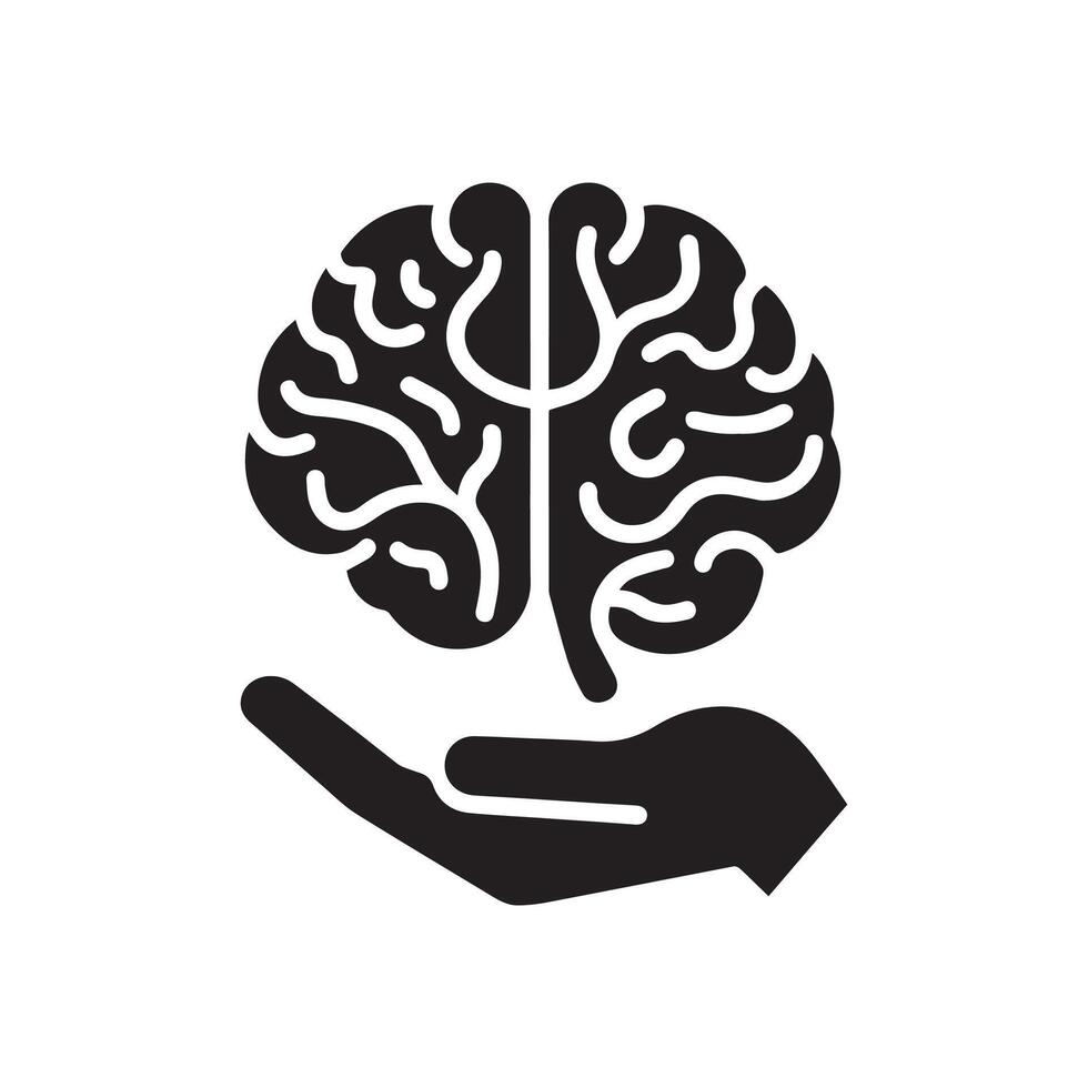 Human real brain silhouette isolated on white background, clip art vector