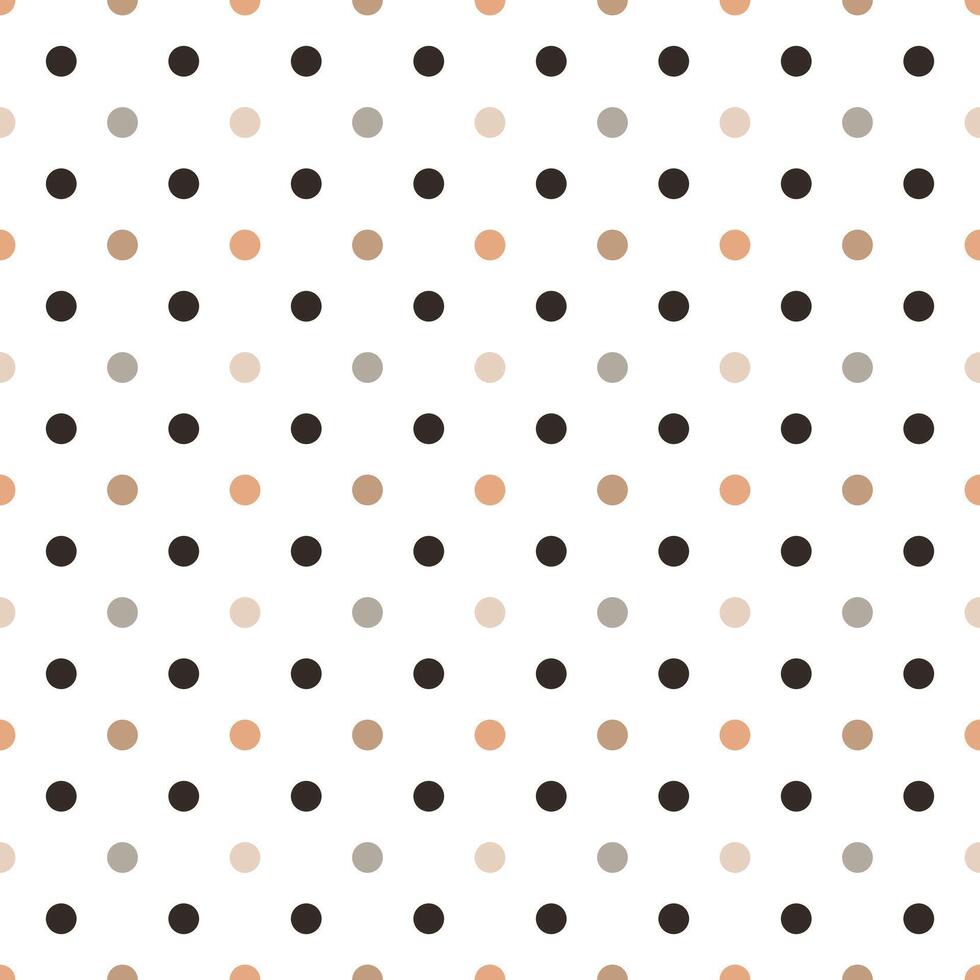 Classic polka dot seamless pattern with chocolate brown, taupe, peach and beige dots on white background. Elegant neutral design perfect for fashion, stationery, home decor and digital projects. vector