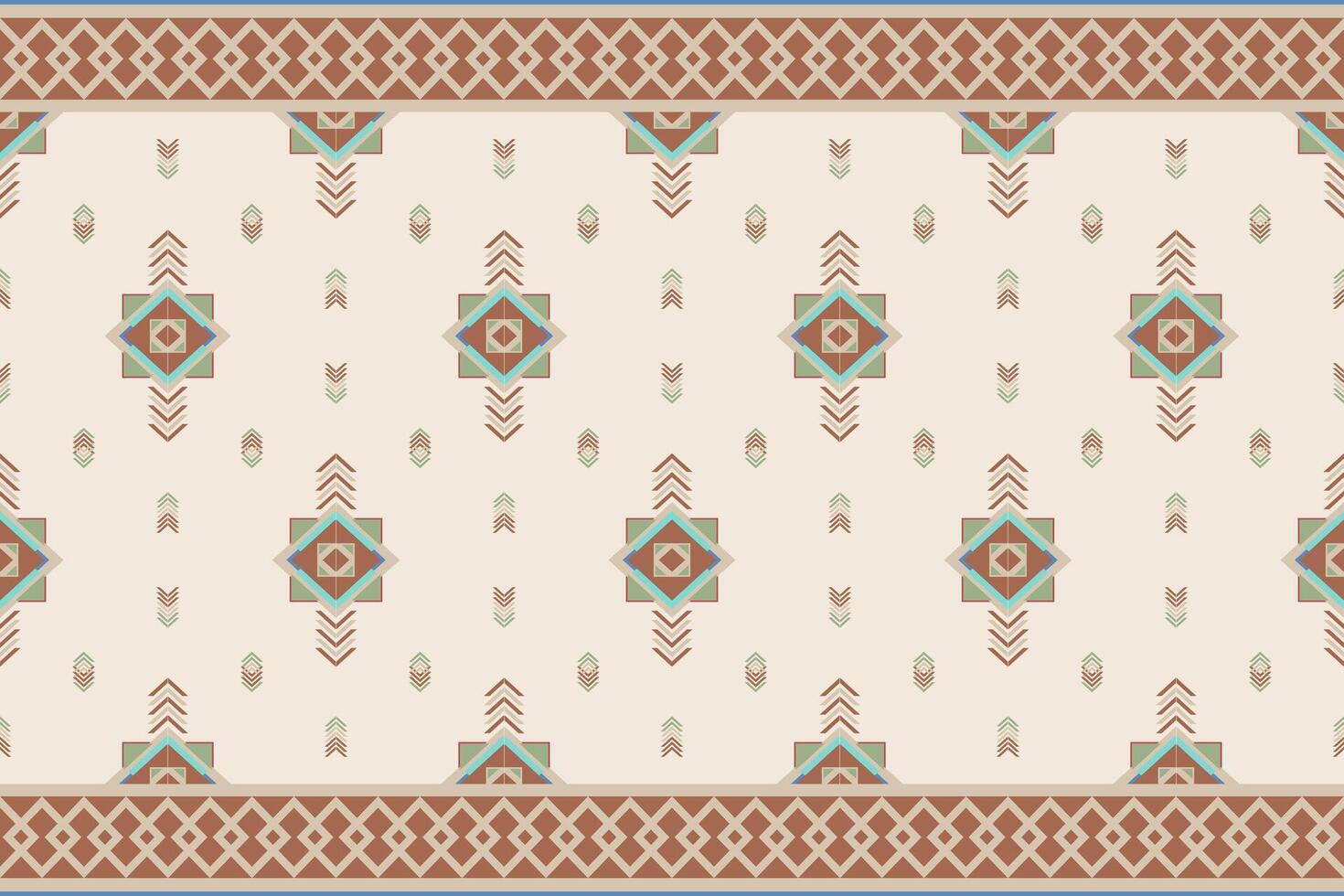 Seamless southwestern ethnic pattern with diamond motifs and arrow elements in cream, turquoise and terracotta colors. Perfect for textile, home decor, digital backgrounds, bohemian design projects. vector