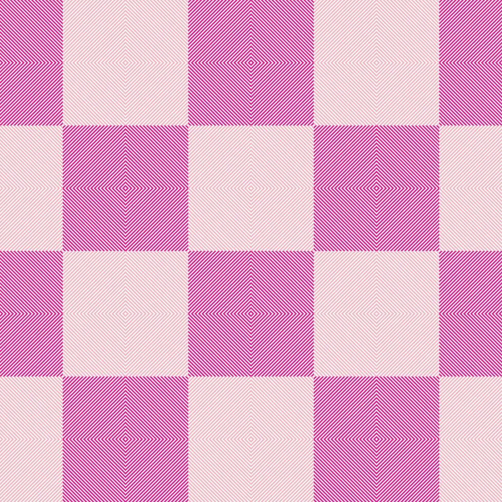 Seamless geometric checkered pattern featuring vibrant and soft pink squares with diagonal striped lines creating optical illusion effect. Perfect for fashion, home decor, digital backgrounds. vector
