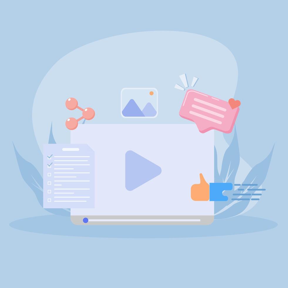 The concept of content management in social media. Content promotion through social media. vector