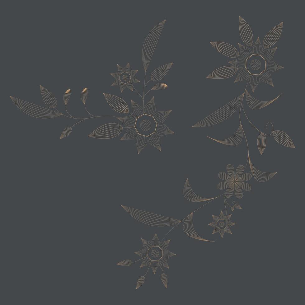 Elegant Golden Floral corner arrangements for decorative embellishment in Line Art Style vector